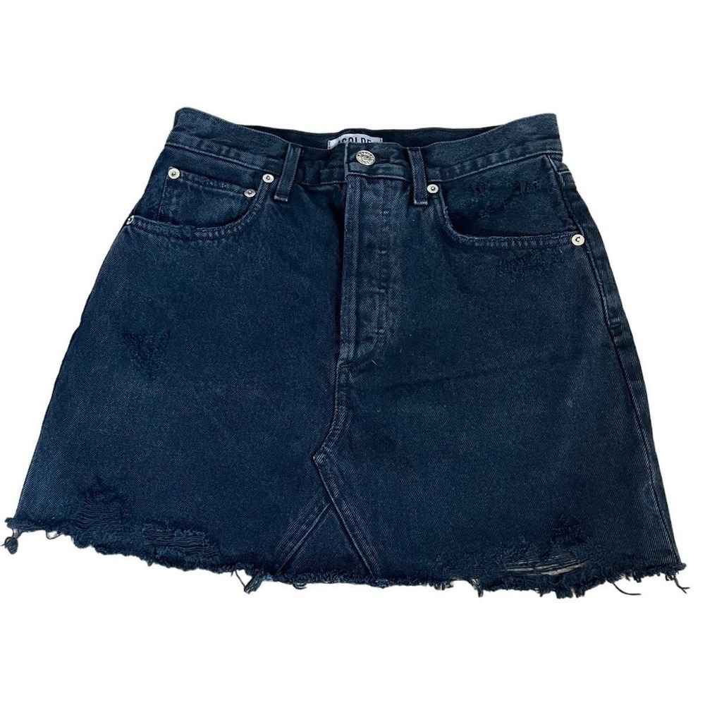 Agolde Size 25 button fly black denim mini skirt